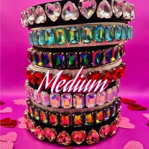 Luxury Leather/Austrian Crystal Gemstone Collar